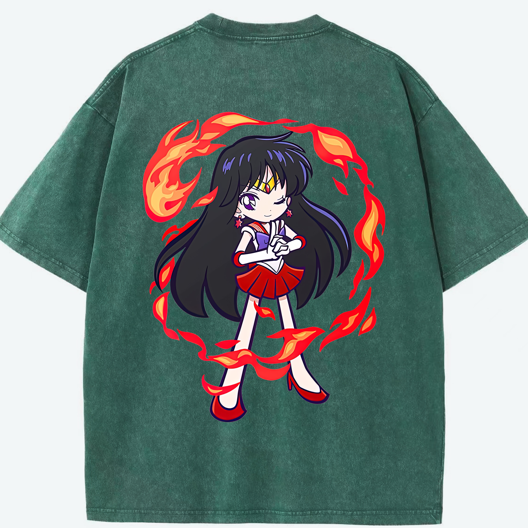 （画像用） 美少女戦士セーラームーン 火野レイ ひの レイ Sailor Moon Hino Rei （セーラーマーズ,Sailor Mars） 綿100% ヴィンテージ風 半袖Tシャツ（背面プリント）